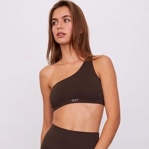 SET ACTIVE Ribbed one shoulder in ESPRESSO